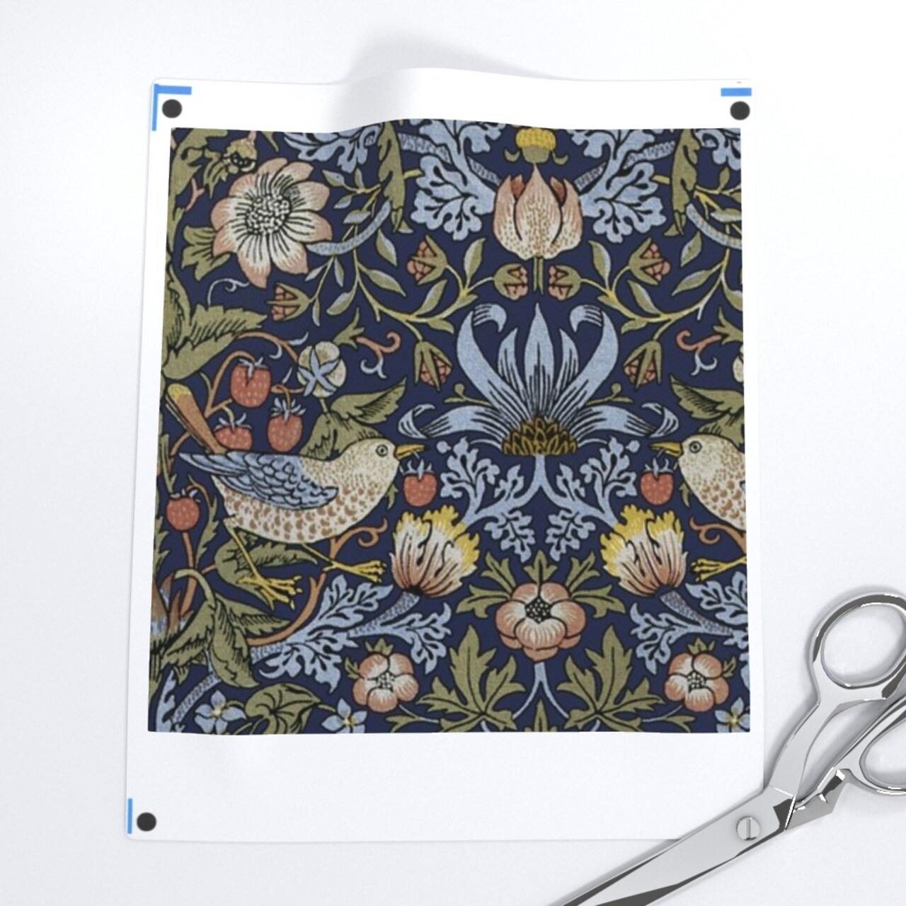 Victorian Floral Morris Inspired Arts And Crafts Damask Birds Art Nouveau Blue Green Custom Printed Fabric by Spoonflower Various Fabrics by the Yard or Fat Quarter